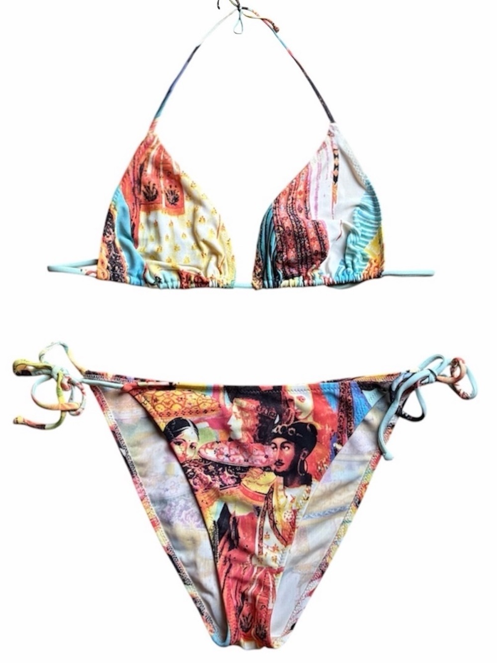 *RARE* Jean Paul Gaultier Soleil Bollywood Asian Faces Vintage Y2K Bikini Sz 38